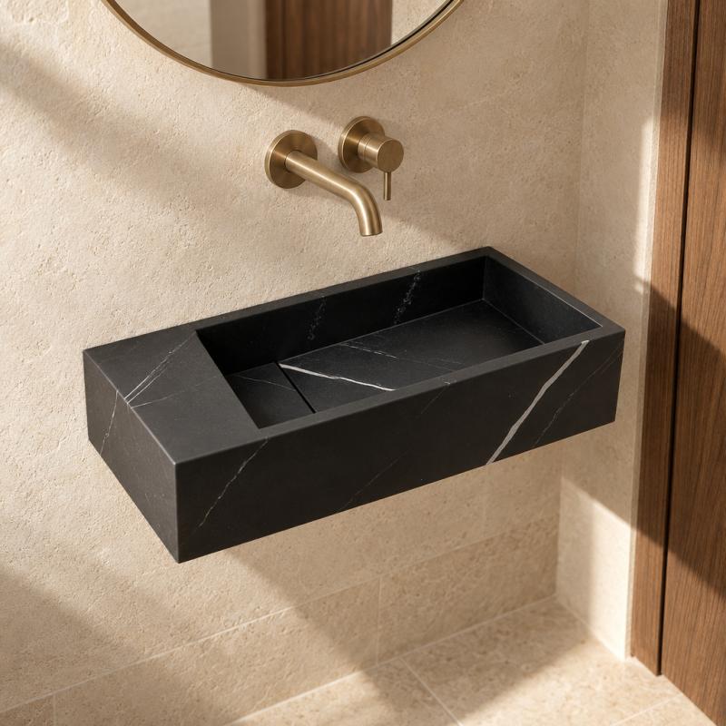 Solid-S Marble solid surface fontein B40xD22xH10cm marmer mat zwart 1208953898